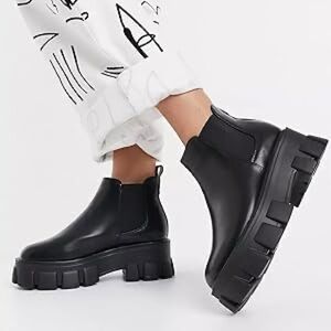 READY SALTED women’s Cleated Chunky Platform Slip On Fashion Ankle Chelsea Boots